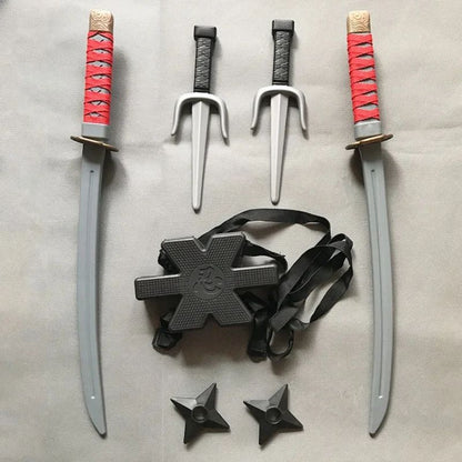 Kids Ninja Costume Accessories Samurai Toy Weapon Set (Safe Plastic Dagger & Darts) for Halloween Cosplay Roleplay