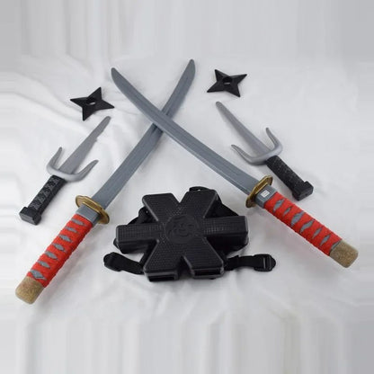Kids Ninja Costume Accessories Samurai Toy Weapon Set (Safe Plastic Dagger & Darts) for Halloween Cosplay Roleplay