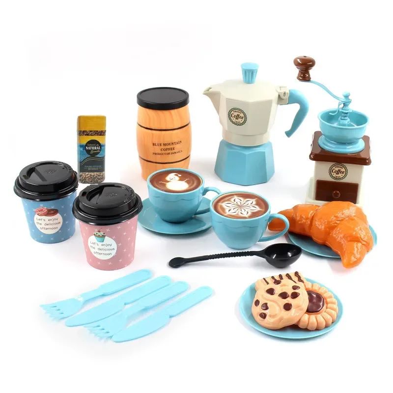Kids Pretend Play Coffee Set with Cups & Treats – Afternoon Tea Playset for Play Kitchen Fun