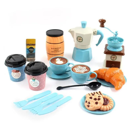 Kids Pretend Play Coffee Set with Cups & Treats – Afternoon Tea Playset for Play Kitchen Fun
