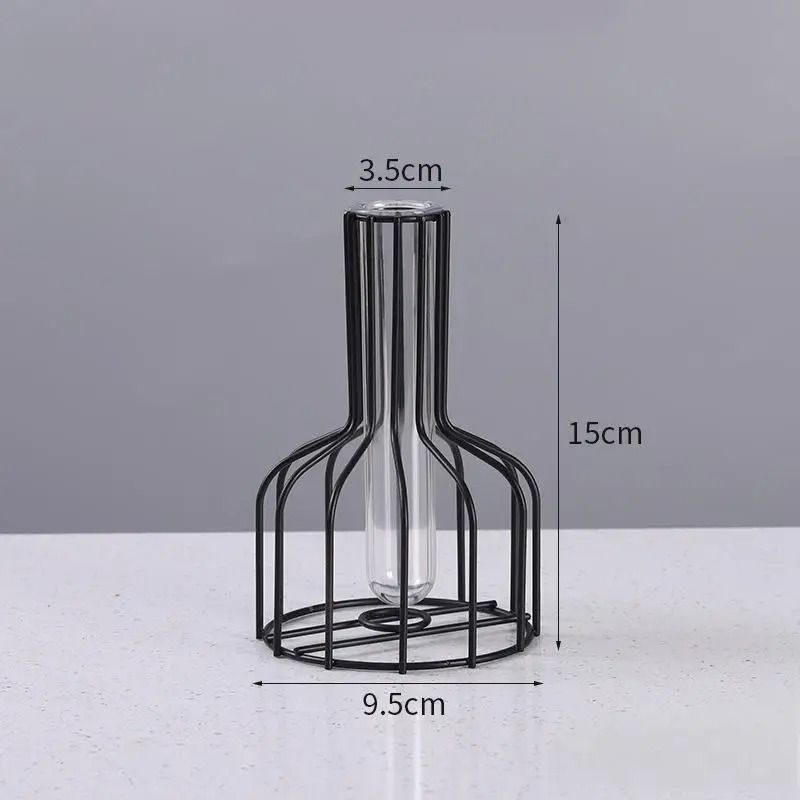 Golden Iron Vase with Clear Tube Modern Flower Holder for Dried Flowers and Home Decor