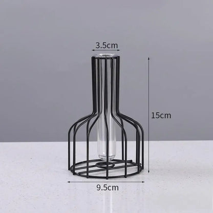 Golden Iron Vase with Clear Tube Modern Flower Holder for Dried Flowers and Home Decor