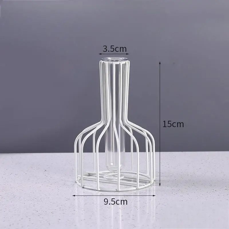 Golden Iron Vase with Clear Tube Modern Flower Holder for Dried Flowers and Home Decor