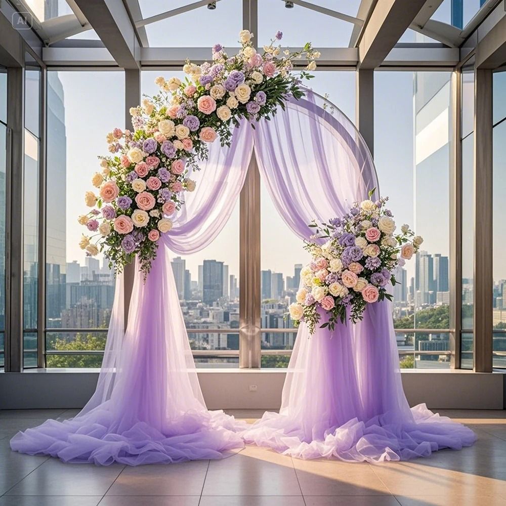 Wedding Arch Mesh Curtain Backdrop Draping Fabric for Outdoor Ceremony and Party Decor