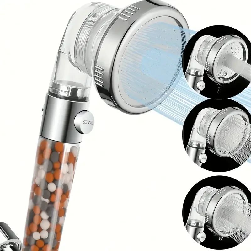 3-Mode High pressure shower head with Filtered shower head Beads & One-Touch Stop - Water-Saving Handheld Upgrade