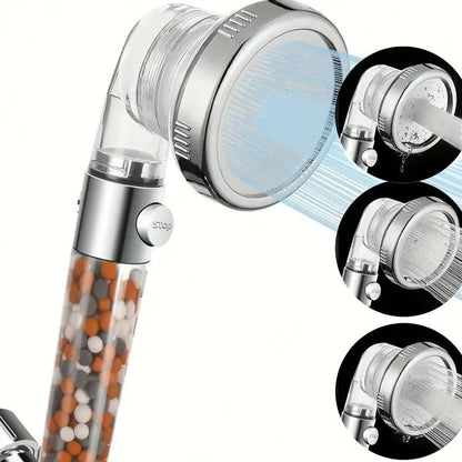 3-Mode High pressure shower head with Filtered shower head Beads & One-Touch Stop - Water-Saving Handheld Upgrade