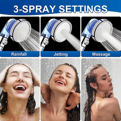 3-Mode High pressure shower head with Filtered shower head Beads & One-Touch Stop - Water-Saving Handheld Upgrade