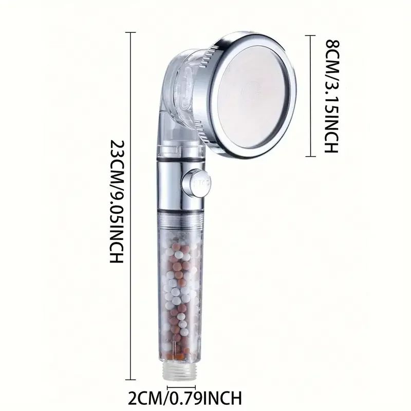 3-Mode High pressure shower head with Filtered shower head Beads & One-Touch Stop - Water-Saving Handheld Upgrade