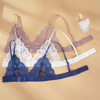 Lace Bralette for Women, Unlined Bra with Floral Hollow Out Design