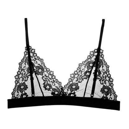 Lace Bralette for Women, Unlined Bra with Floral Hollow Out Design
