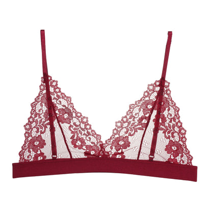 Lace Bralette for Women, Unlined Bra with Floral Hollow Out Design