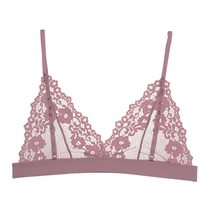 Lace Bralette for Women, Unlined Bra with Floral Hollow Out Design