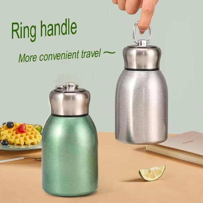 High-Value Mini Chubby Big Belly 304 Stainless Steel Vacuum Thermos Cup with Carrying Ring 300ml (10.14 fl oz)