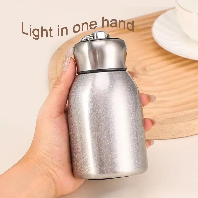 High-Value Mini Chubby Big Belly 304 Stainless Steel Vacuum Thermos Cup with Carrying Ring 300ml (10.14 fl oz)