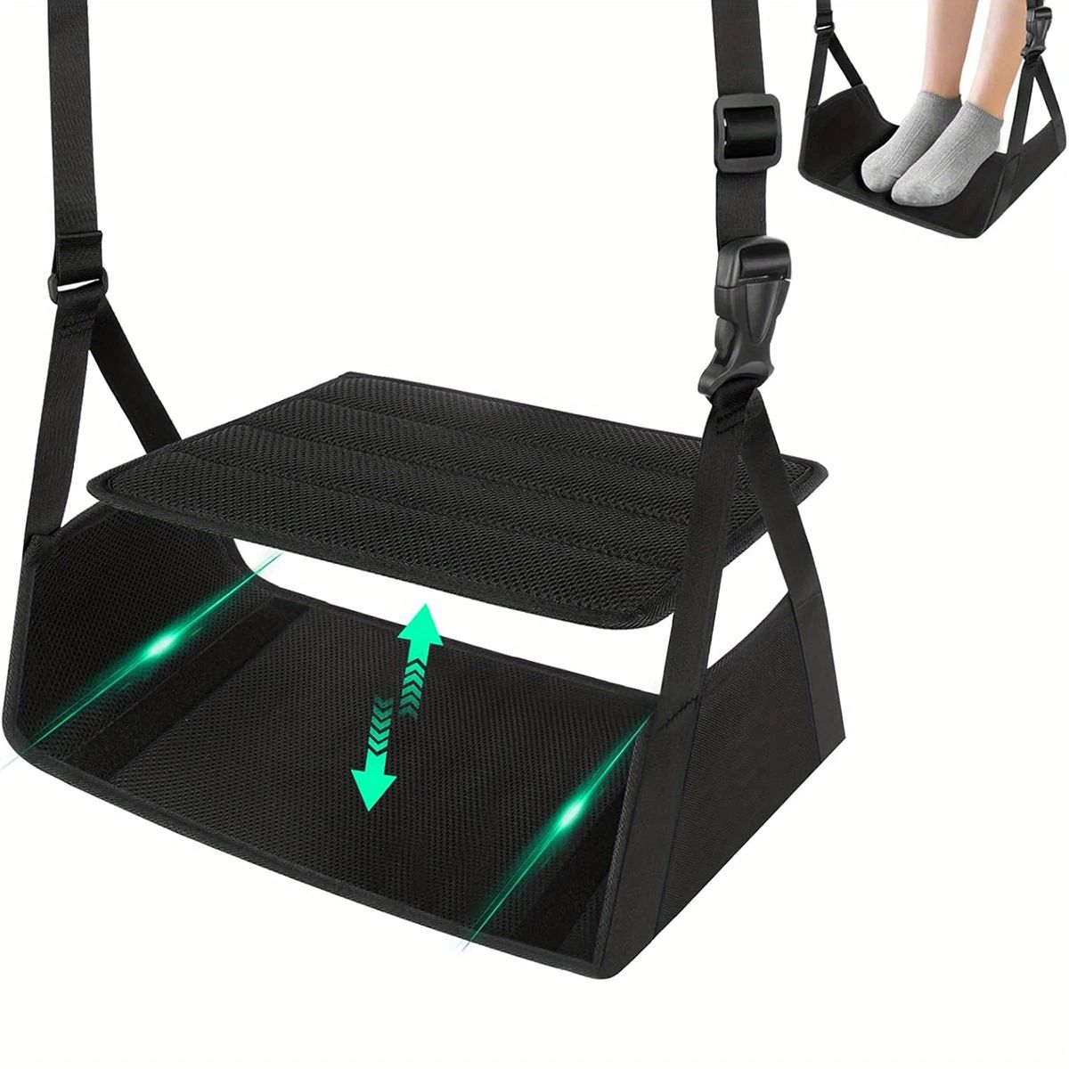 Portable Travel Footrest Hammock – Adjustable Airplane & Train Seat Leg Rest Sling, Compact Office Under-Desk Relaxation