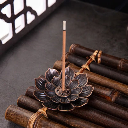 Vintage Lotus Incense Burner Plate Alloy Stick Holder Zen Censer for Home and Meditation