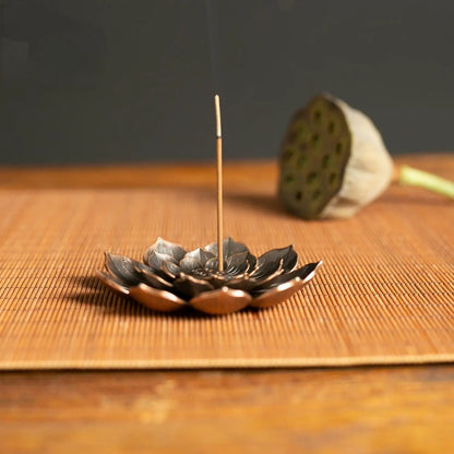 Vintage Lotus Incense Burner Plate Alloy Stick Holder Zen Censer for Home and Meditation