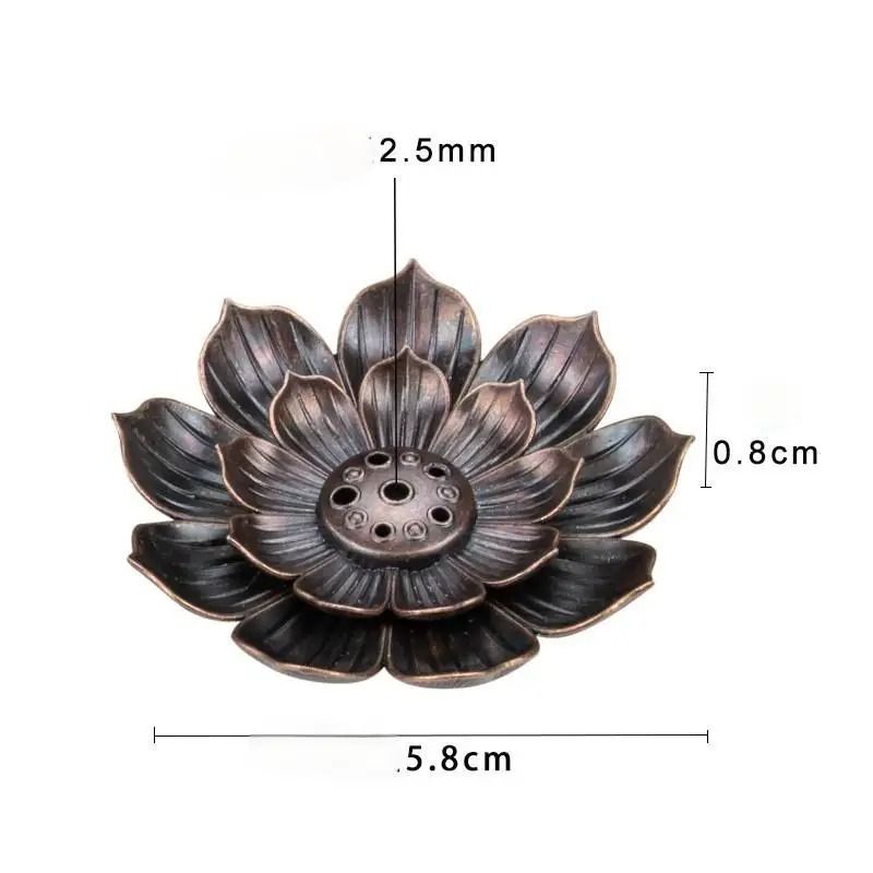 Vintage Lotus Incense Burner Plate Alloy Stick Holder Zen Censer for Home and Meditation