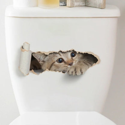 3D Peeking Kitten Toilet Sticker Waterproof Self Adhesive Bathroom Toilet Seat Decor