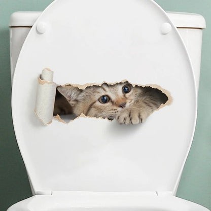 3D Peeking Kitten Toilet Sticker Waterproof Self Adhesive Bathroom Toilet Seat Decor