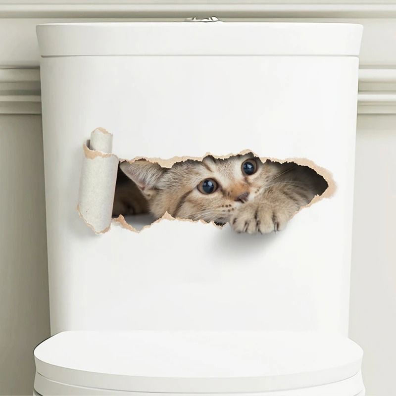 3D Peeking Kitten Toilet Sticker Waterproof Self Adhesive Bathroom Toilet Seat Decor