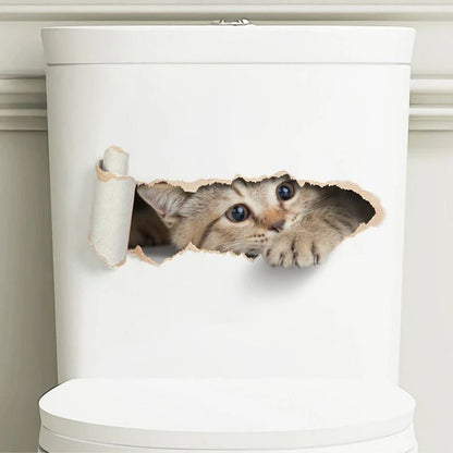 3D Peeking Kitten Toilet Sticker Waterproof Self Adhesive Bathroom Toilet Seat Decor