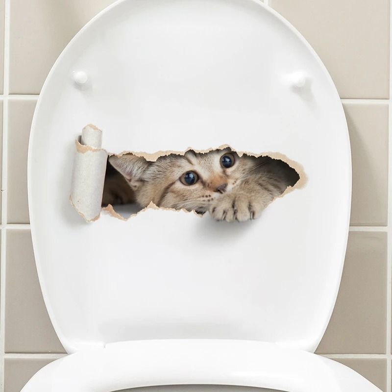 3D Peeking Kitten Toilet Sticker Waterproof Self Adhesive Bathroom Toilet Seat Decor