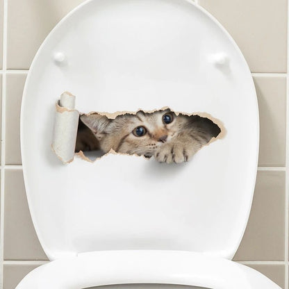 3D Peeking Kitten Toilet Sticker Waterproof Self Adhesive Bathroom Toilet Seat Decor