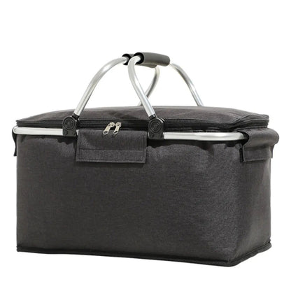 Foldable Insulated Picnic Basket – Large Capacity Aluminum Foil Thermal Cooler Tote with Sturdy Frame