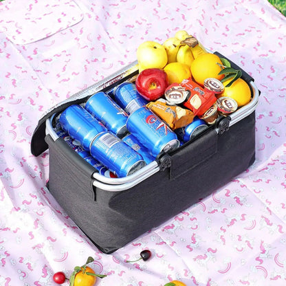 Foldable Insulated Picnic Basket – Large Capacity Aluminum Foil Thermal Cooler Tote with Sturdy Frame