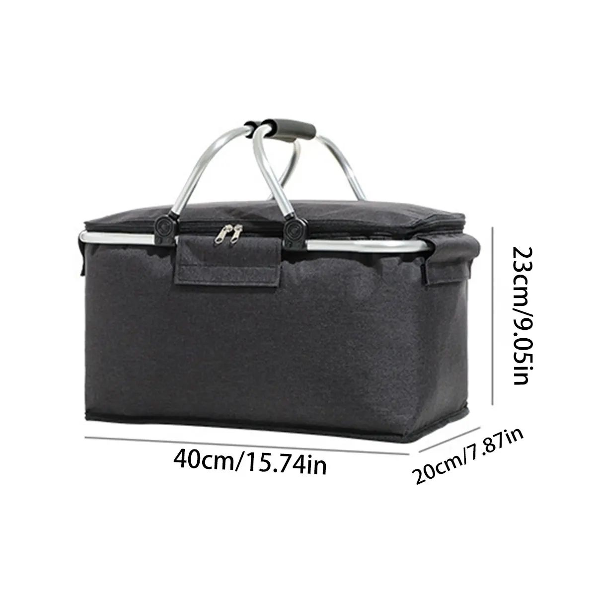 Foldable Insulated Picnic Basket – Large Capacity Aluminum Foil Thermal Cooler Tote with Sturdy Frame