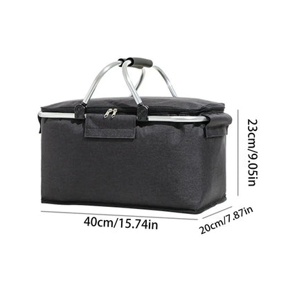Foldable Insulated Picnic Basket – Large Capacity Aluminum Foil Thermal Cooler Tote with Sturdy Frame