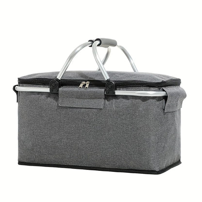 Foldable Insulated Picnic Basket – Large Capacity Aluminum Foil Thermal Cooler Tote with Sturdy Frame