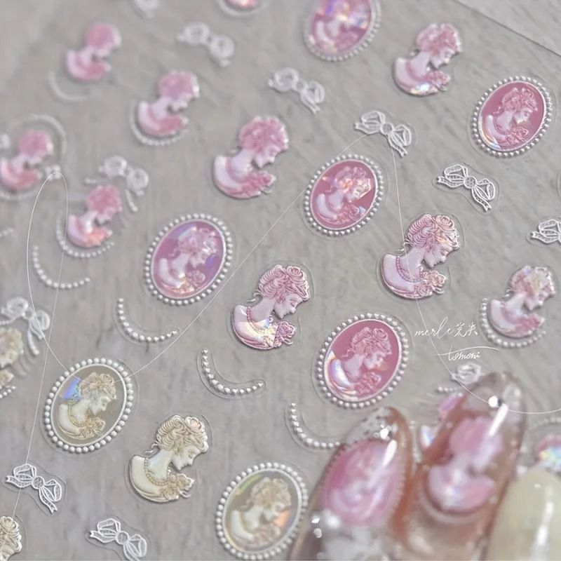 Baroque Pearl Nail Stickers Iridescent Shell Lace Nail Art Decals