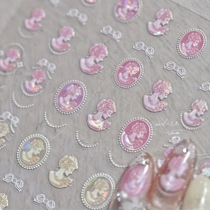 Baroque Pearl Nail Stickers Iridescent Shell Lace Nail Art Decals