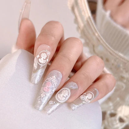 Baroque Pearl Nail Stickers Iridescent Shell Lace Nail Art Decals