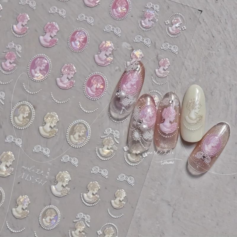 Baroque Pearl Nail Stickers Iridescent Shell Lace Nail Art Decals