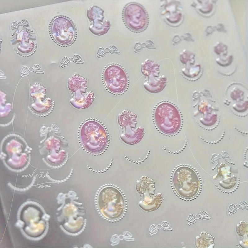 Baroque Pearl Nail Stickers Iridescent Shell Lace Nail Art Decals