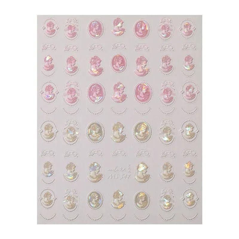 Baroque Pearl Nail Stickers Iridescent Shell Lace Nail Art Decals