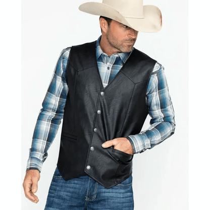 Mens Soft Leather Western Biker Vest for Casual Wear, Riding & All-Season Layering