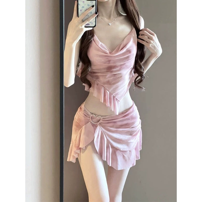 Elegant Summer Bikini Set Women, Thailand Beach Vacation Swimsuit, Sexy Bathing Suit with Cover-Up Skirt
