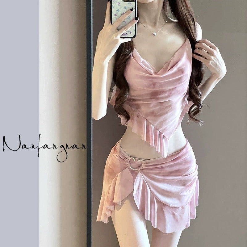 Elegant Summer Bikini Set Women, Thailand Beach Vacation Swimsuit, Sexy Bathing Suit with Cover-Up Skirt