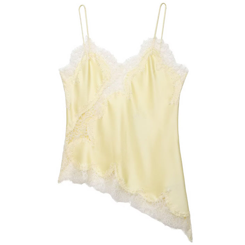 Asymmetrical Lace Satin Cami Top for Women