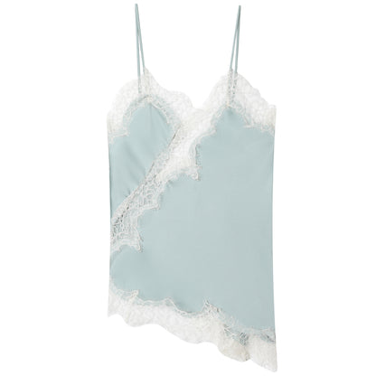 Asymmetrical Lace Satin Cami Top for Women