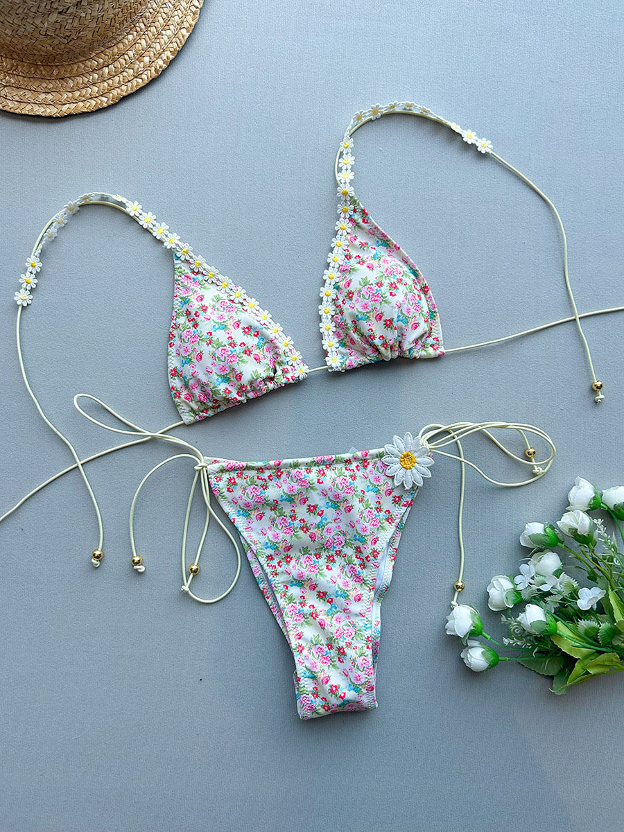 Push-Up Micro Sexy Bikini Set for Women High Cut Lace Print Beach Swimsuit