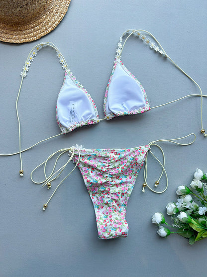 Push-Up Micro Sexy Bikini Set for Women High Cut Lace Print Beach Swimsuit