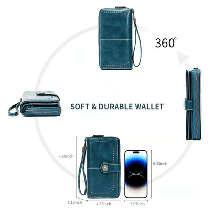 RFID Anti Theft Leather Wallet Clutch for Cards & Cash, Secure Travel Accessory