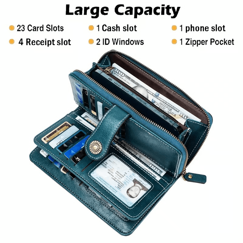 RFID Anti Theft Leather Wallet Clutch for Cards & Cash, Secure Travel Accessory