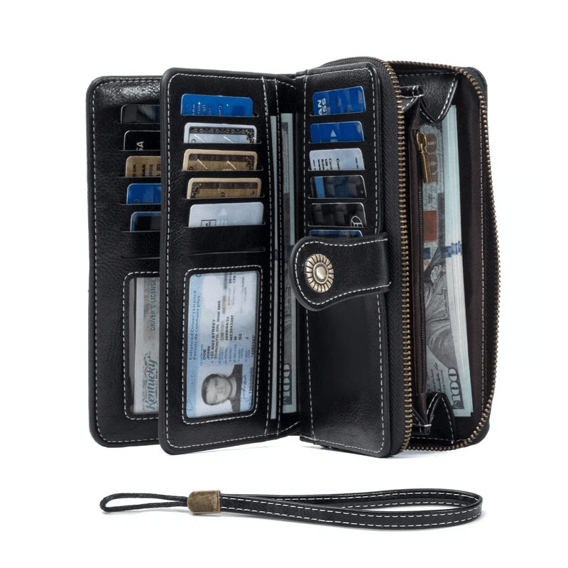 RFID Anti Theft Leather Wallet Clutch for Cards & Cash, Secure Travel Accessory