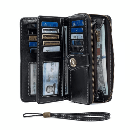 RFID Anti Theft Leather Wallet Clutch for Cards & Cash, Secure Travel Accessory